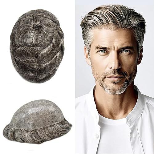 Miniatura 28 de Toupee - Pieza de cabello humano para hombre, sistema de reemplazo de cabello, piezas de pelo de poliuretano para hombres, tupé, protesis capilar