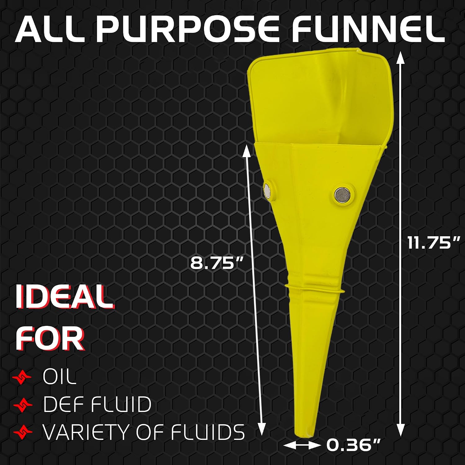 Caliber Flex & Fold, Flexible Funnel for Automotive Use, Medium Funnel for All Purpose Fluid Transfers, Yellow