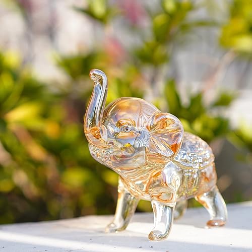 Miniatura 8 de H&D HYALINE & DORA Figura de elefante de cristal hecha a mano con tronco hacia arriba, estatua de animales de cristal brillante, regalo