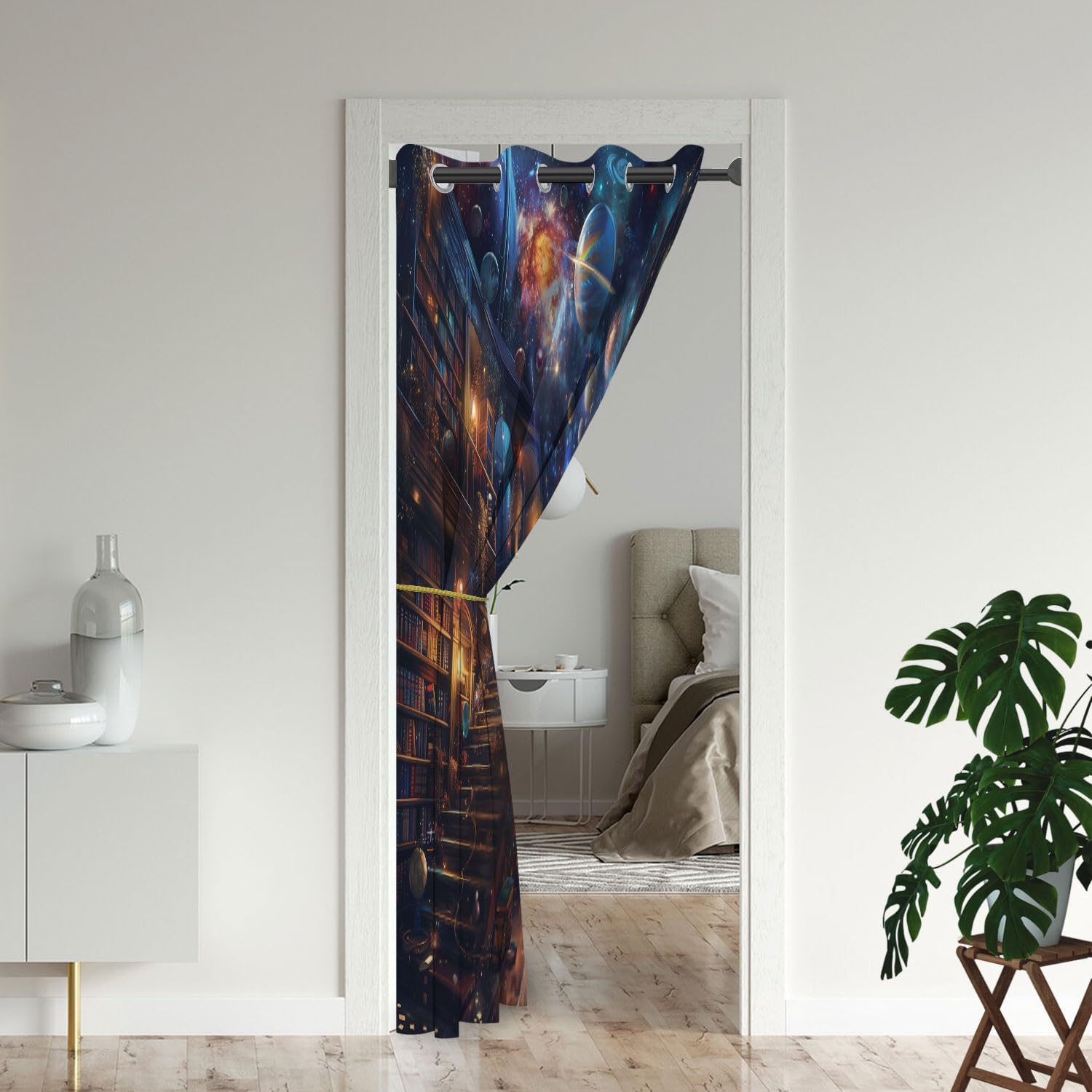 Magical Library Door Curtains for Doorways, Fantasy Bookcase Library Shelves Blackout Curtain for Kids Bedroom Closet, Grommet Thermal Insulated Privacy Door Drapes for Room Divider, 34"W x 80"L