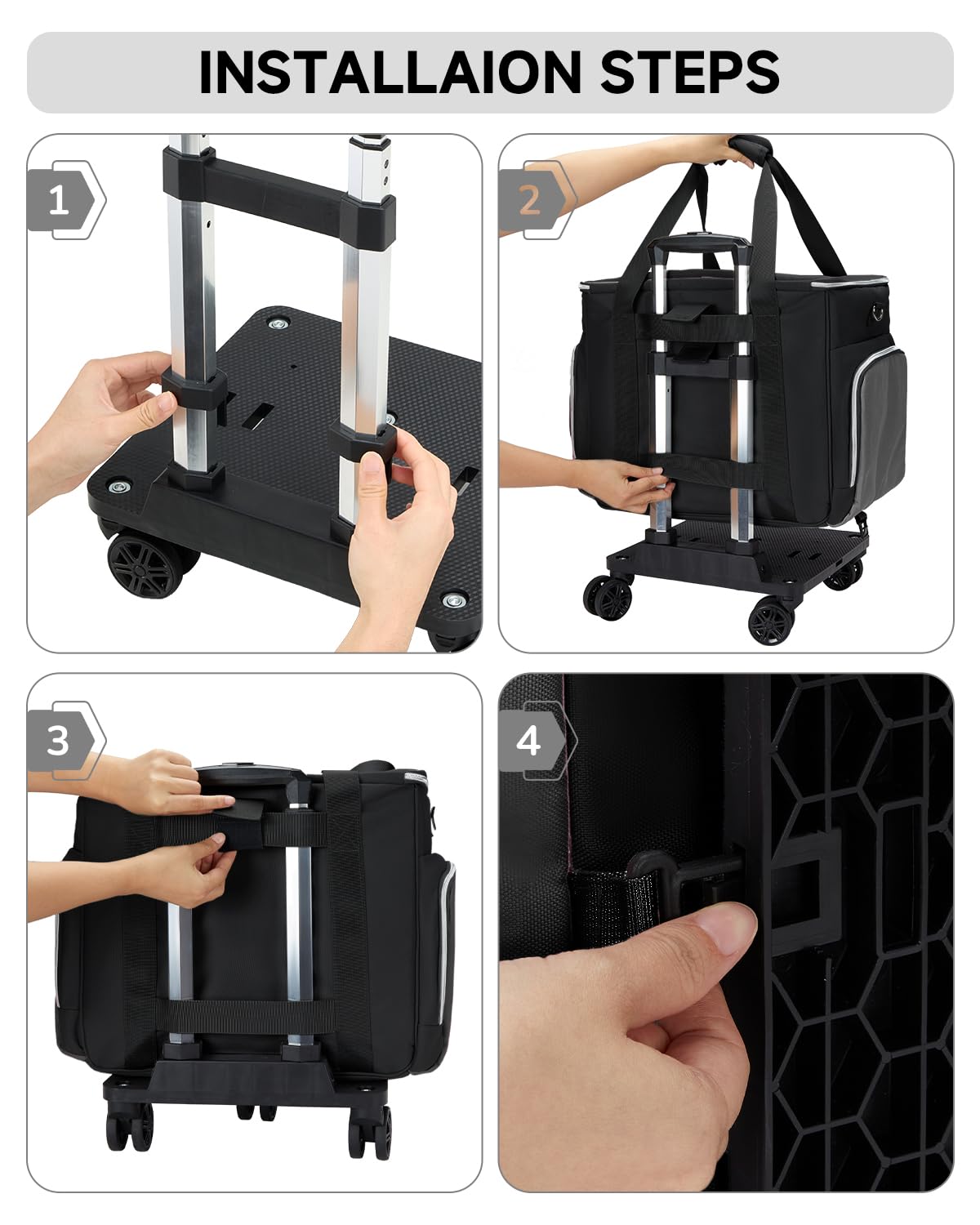 Amythe Lehrertasche mit Rollen Damen mit Akkordeon-Aktenordner, Abnehmbarer Trolley mit 5 Rädern mit Gepolsterten Taschen für 15.6 Zoll Laptop Reisen/Schule/Büro, Schwarz