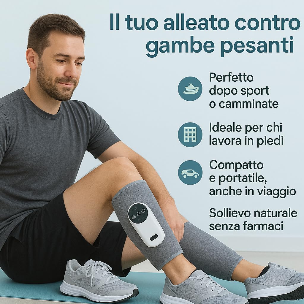 Massaggiatore Polpacci Elettrico a Compressione - Pressoterapia con Calore per Gambe Leggere, Sollievo da Gonfiore, Stanchezza e Relax - Dispositivo Portatile Ricaricabile (1 Unità)