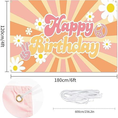 Miniatura 2 de Generic Decoraciones de fiesta de cumpleaños hippie Groovy - Pancarta de flores de margarita para baby shower, decoración de pared