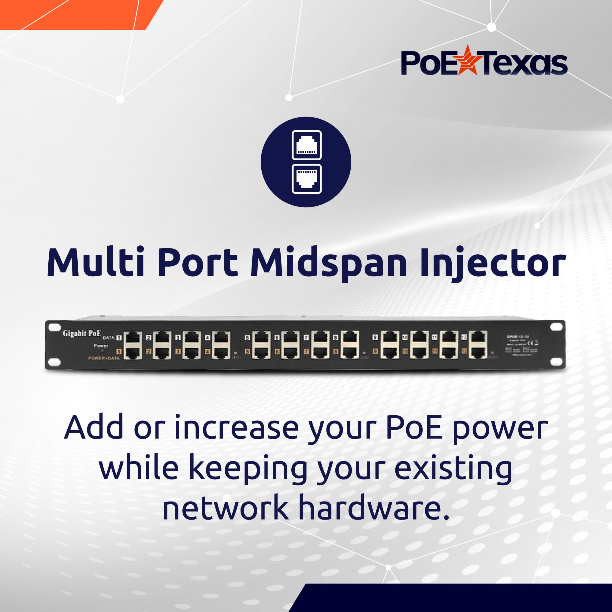 GPOE-12-48v120w, 12 Ports Gigabit PoE injecteur pour 802.3af ou Passive 802.3at appareils avec Alimentation 48v120w