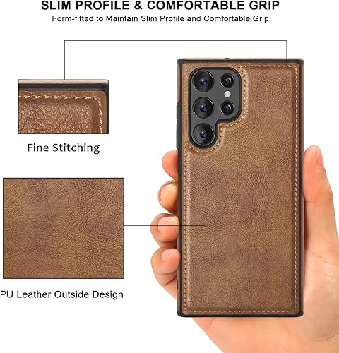 Miniatura 8 de Funda de piel sintética para Samsung Galaxy S23 Ultra, piel retro de alta calidad, de lujo, agarre antideslizante, a prueba de golpes, cubierta