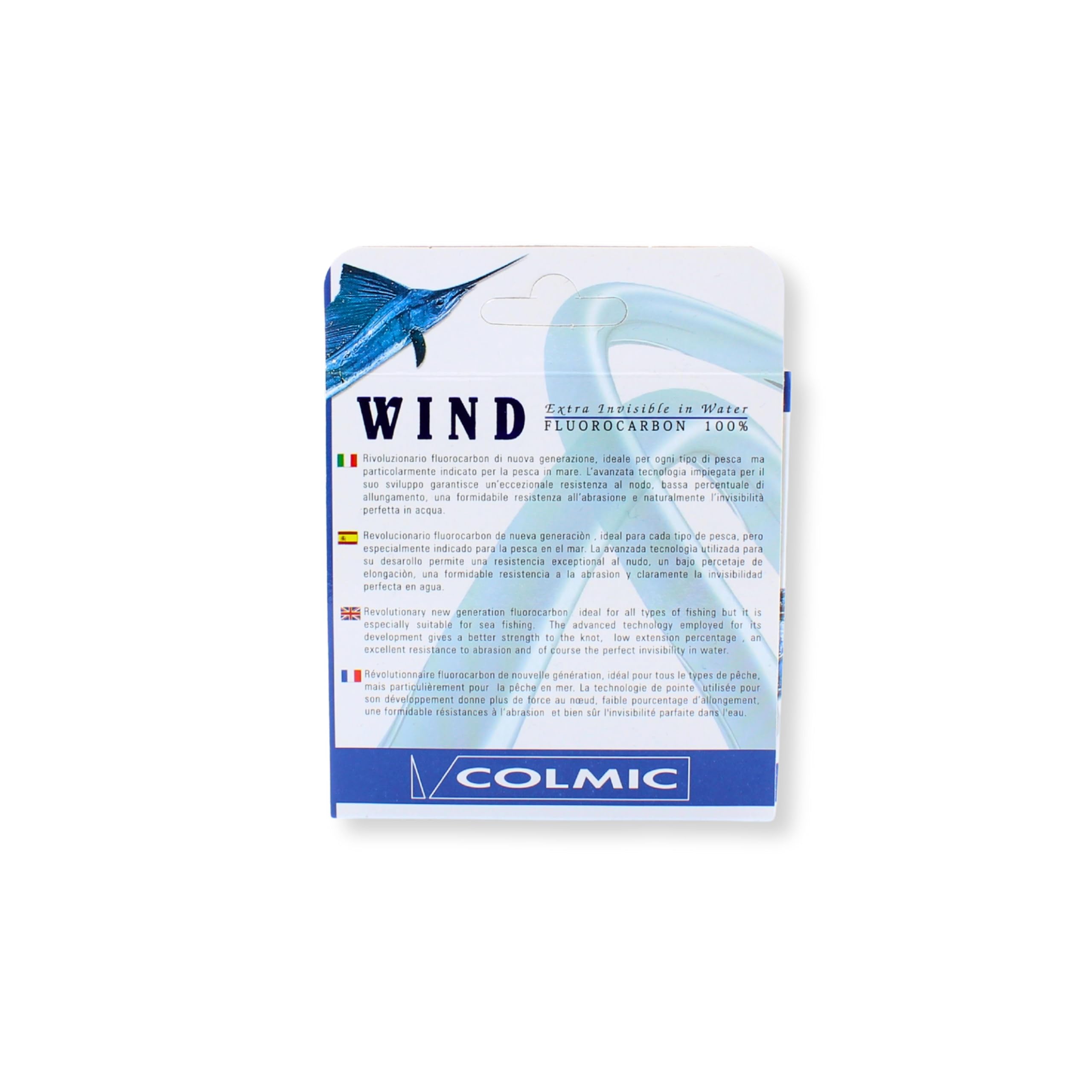 Colmic – Hilo Fluorocarbono Wind 100% Invisible en el Agua – Bobina de 50 m – Alta Resistencia, Low Stretch, Extra Strong – Fabricado en Japón – Ideal para Pesca en mar y Agua Dulce