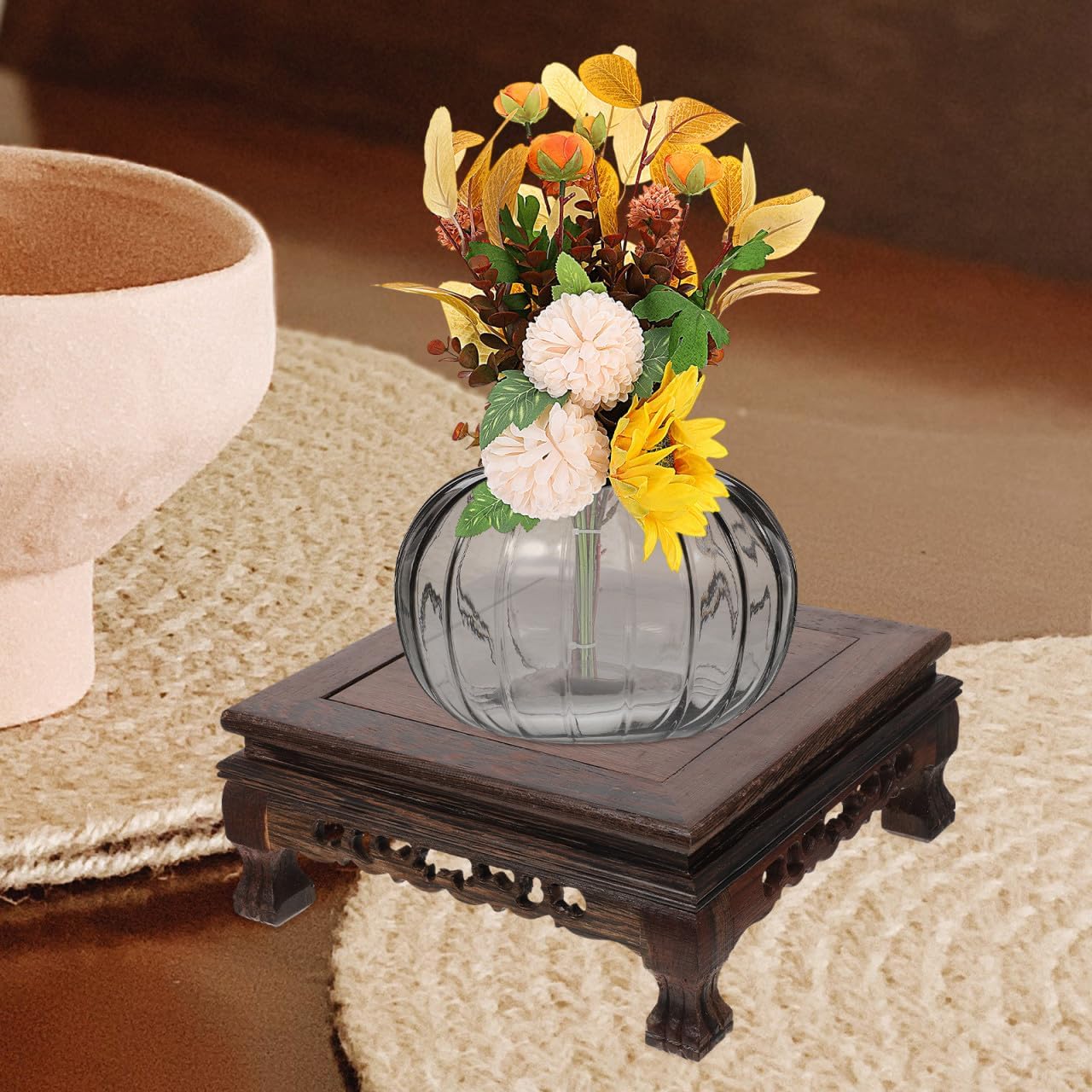 Wooden Plant Stand Decorative Pedestal for Indoor Plants Bonsai Holder Display Stand for Vases Carving Ornament Random Style