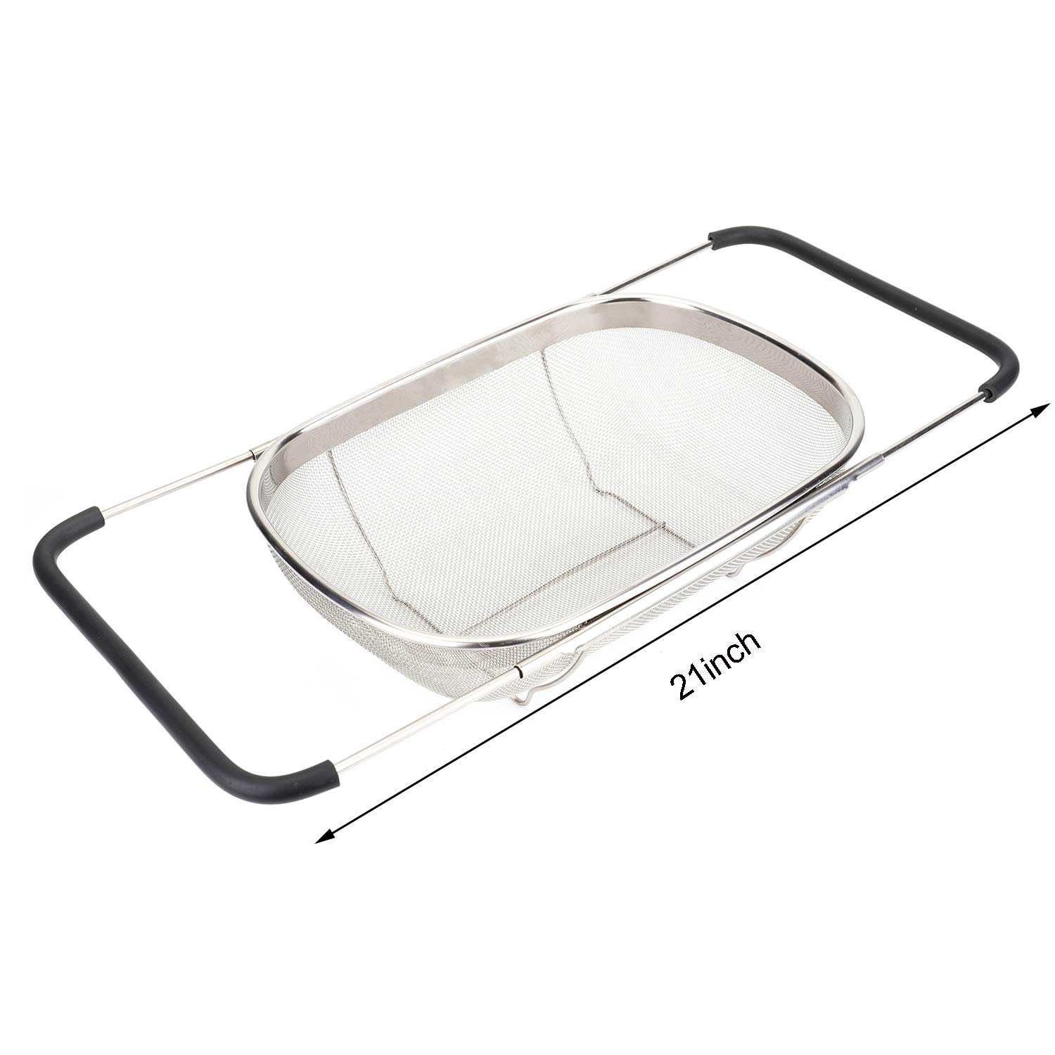 Paquete de 2 coladores ovalados sobre el fregadero para cocina, malla fina de acero inoxidable de 6 cuartos de galón con asas de agarre de goma expandibles para colar, drenar, enjuagar frutas, 2