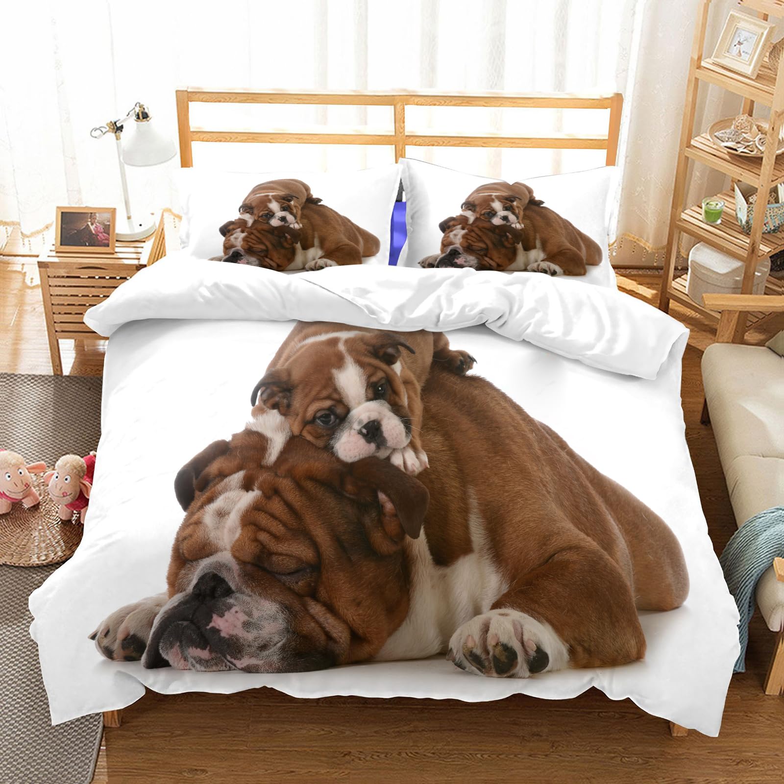 Parure de lit bulldog 228x264cm en microfibre hypoallergénique facile à laver et sans plis
