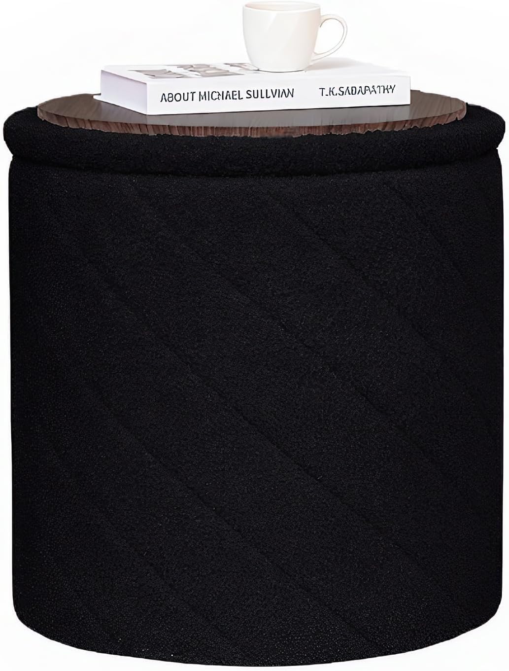 B FSOBEIIALEO Ottoman with Stroage, Boucle Round Storage Ottoman with Tray, Foot Rest Stool for Dorm Room, Living Room Black, 16.93"x16.93"x17.72" 16.93x16.93x17.72 inches Black