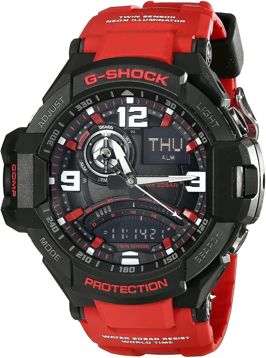 Reloj Casio G-Shock Aviation de cuarzo con esfera negra y resina roja para hombre GA1000-4B