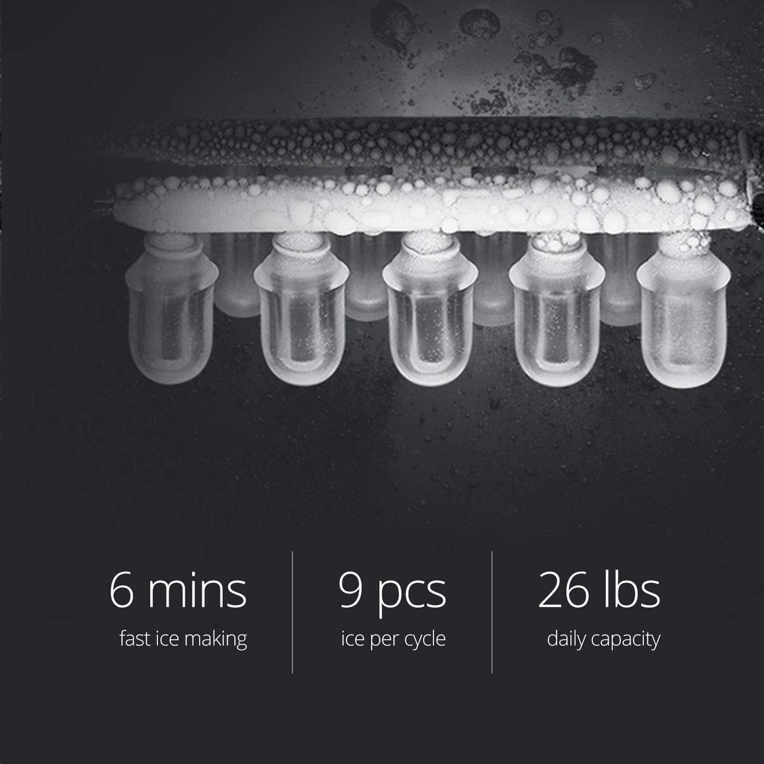 Ice Maker Machine Countertop, Ice Cubes Ready in 6 Mins, Make 26 lbs Ice in 24 Hrs with 2 Size (S/L), Compact Electric Ice Maker with Ice Scoop and Basket (Silver)