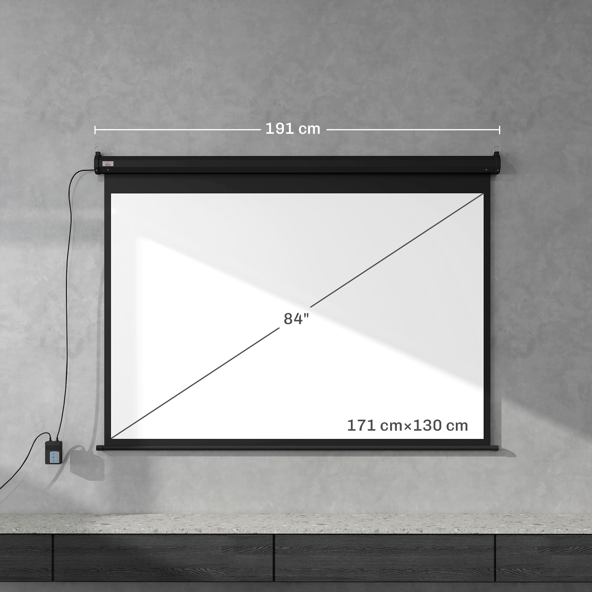 HOMCOM Beamer Leinwand 84" 171 x 130cm 4:3 HD 4K mit Fernbedienung Schwarz | Elektrische Projektionsleinwand, mit Fernbedienung, Motor Leinwand, für Heimkino oder Präsentationen