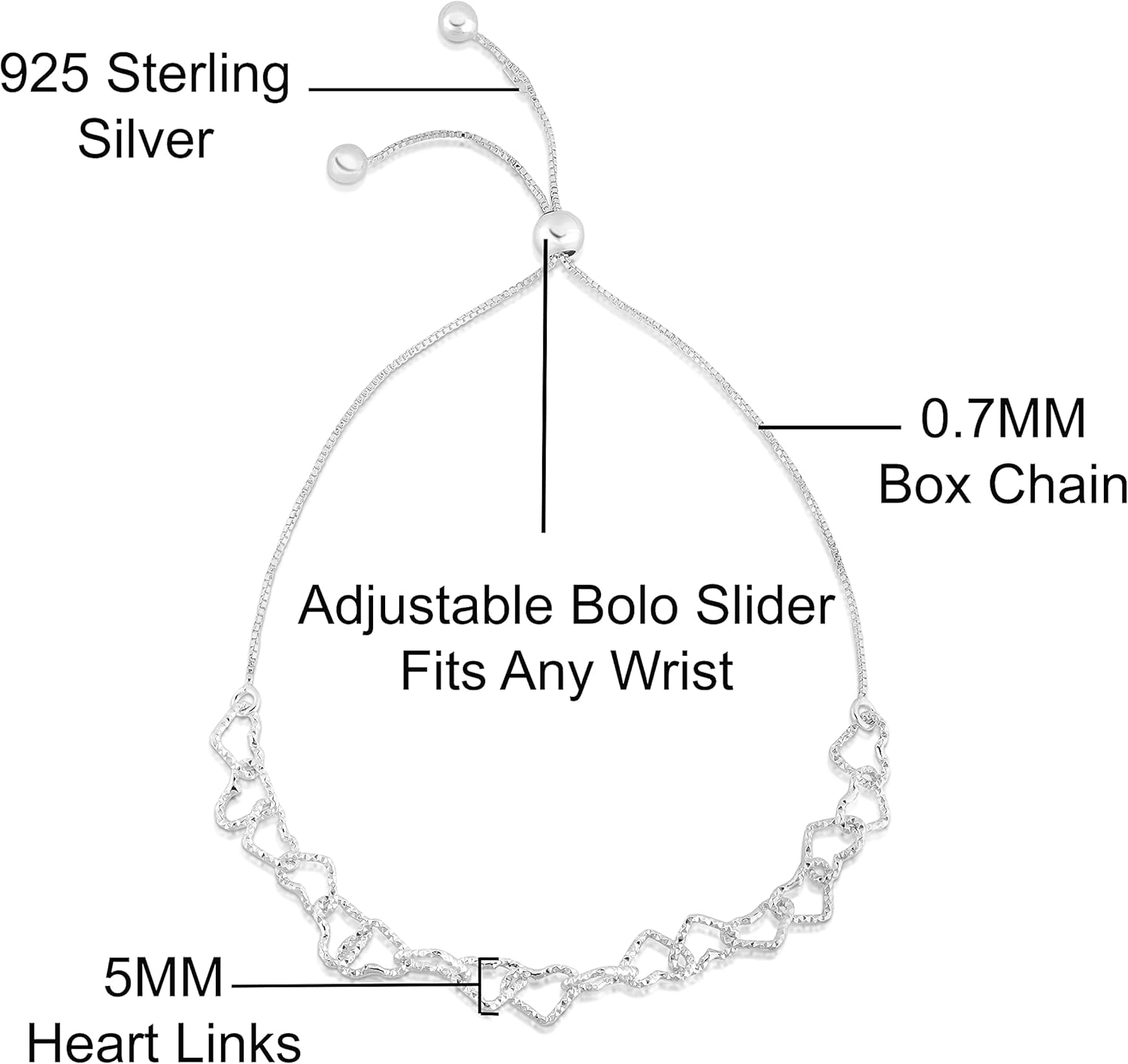 Savlano 925 Sterling Silver 14K Gold Plated Solid Adjustable Bolo Slider Heart Link Chain Bracelet Comes With Gift Box for Women - Made in Italy - Image 2