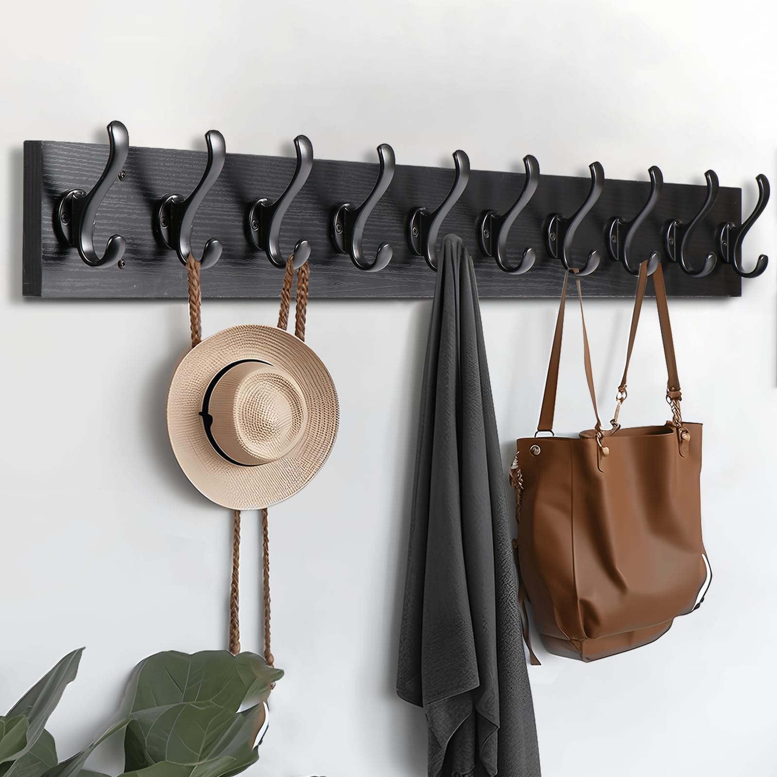 Tatub Black Coat Rack Wall Mount, 38.6" Long Coat Hooks for Wall, Entryway Co...