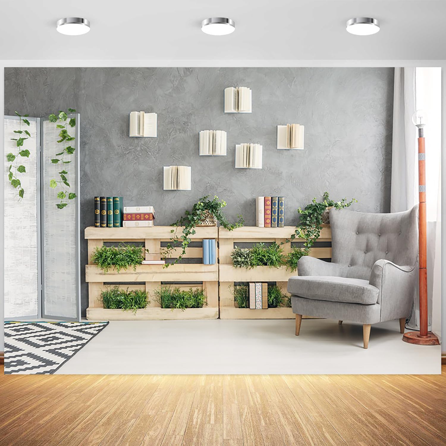 7x5ft Living Room Backdrop Office Photography Background Green Plants Sofa Indoor Meeting Decorations Video Conferencing Wallpaper Supplies Photo