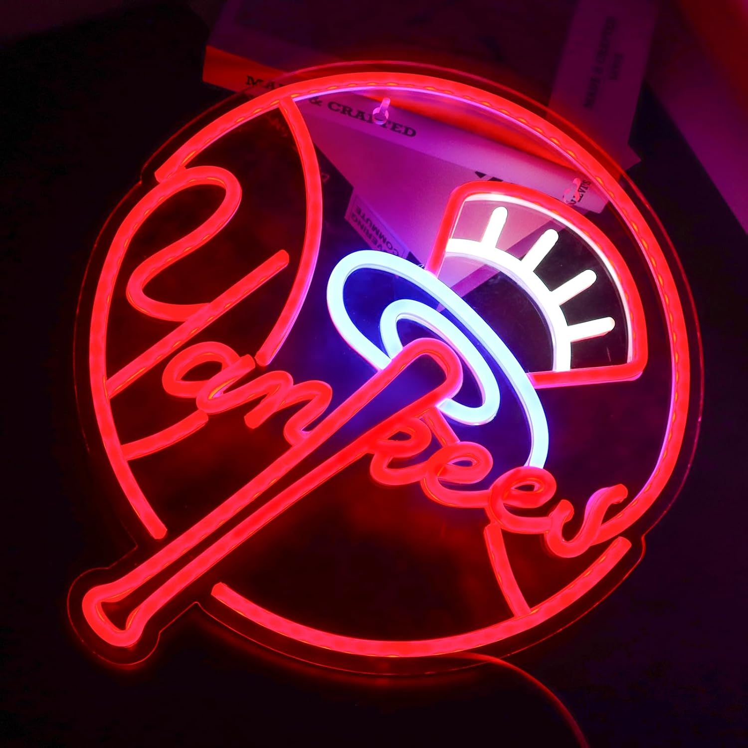 YANKEES Neon Signs for Wall Decor,Baseball Team Neon Lights for Bedroom,LED Signs Suitable for Man Cave,5V Power Adapter,Birthday、Christmas Gifts for Boys 13 * 15Inch(red+blue+white) - Image 3
