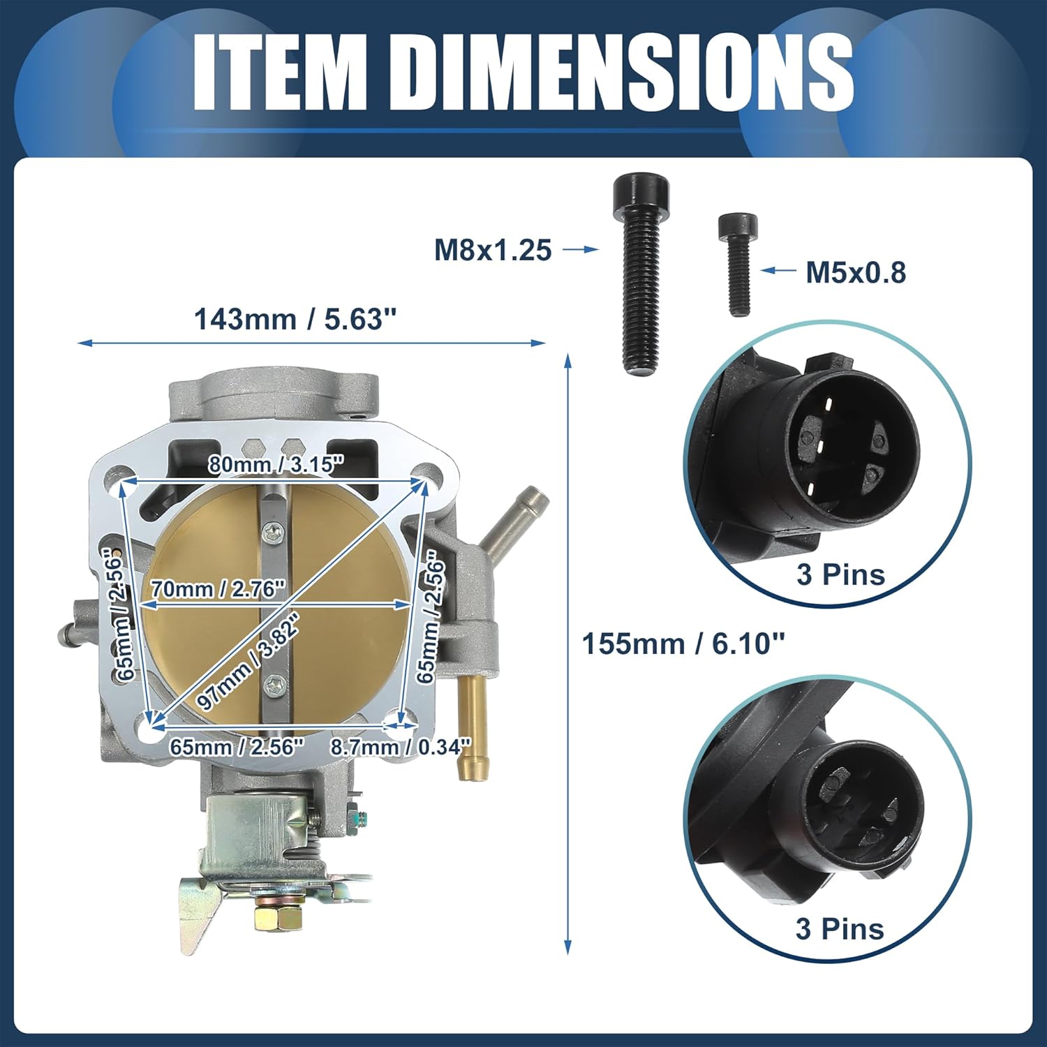 Throttle Body Assembly, 70mm Throttle Body Actuator for Car Aluminum Alloy Silver Tone, 1 Set