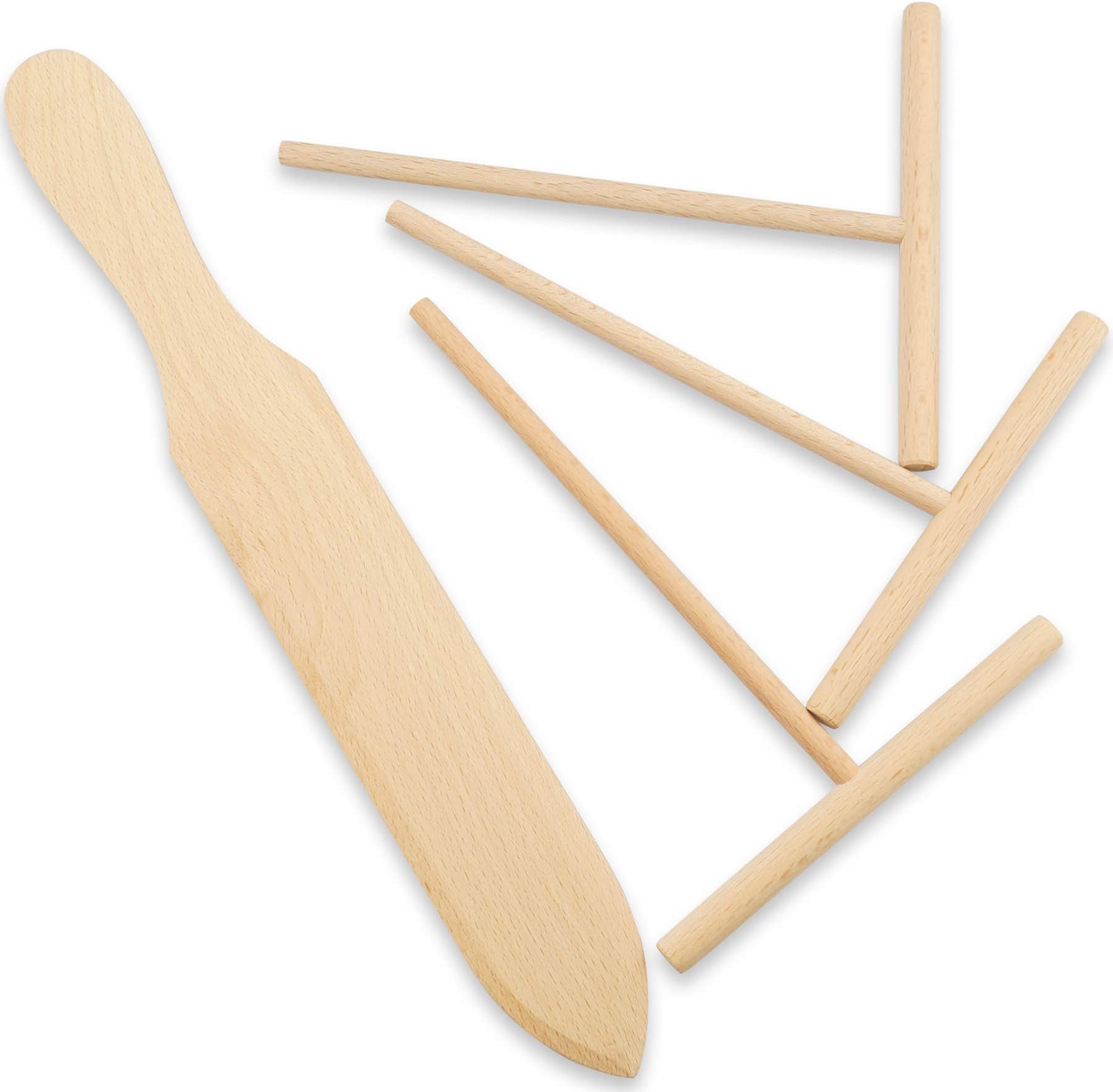 Prowithlin 4 Piece Crepe Spreader and Spatula Set, Crepes Maker Made Of 100% Natural Beech Wood, 12" Crepe Spatula and 4.7" Crepe Spreaders, Crepe Pan Dosa Pan Accessories Crepes Tools