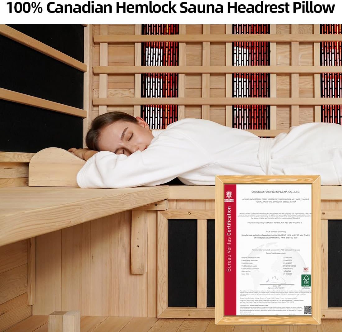 Sauna Headrest, Wooden Sauna Pillow, Sauna Accessories for Infrared & Steam & Barrel Sauna Room for Recovery Wellness Relaxation (1, Hemlock)