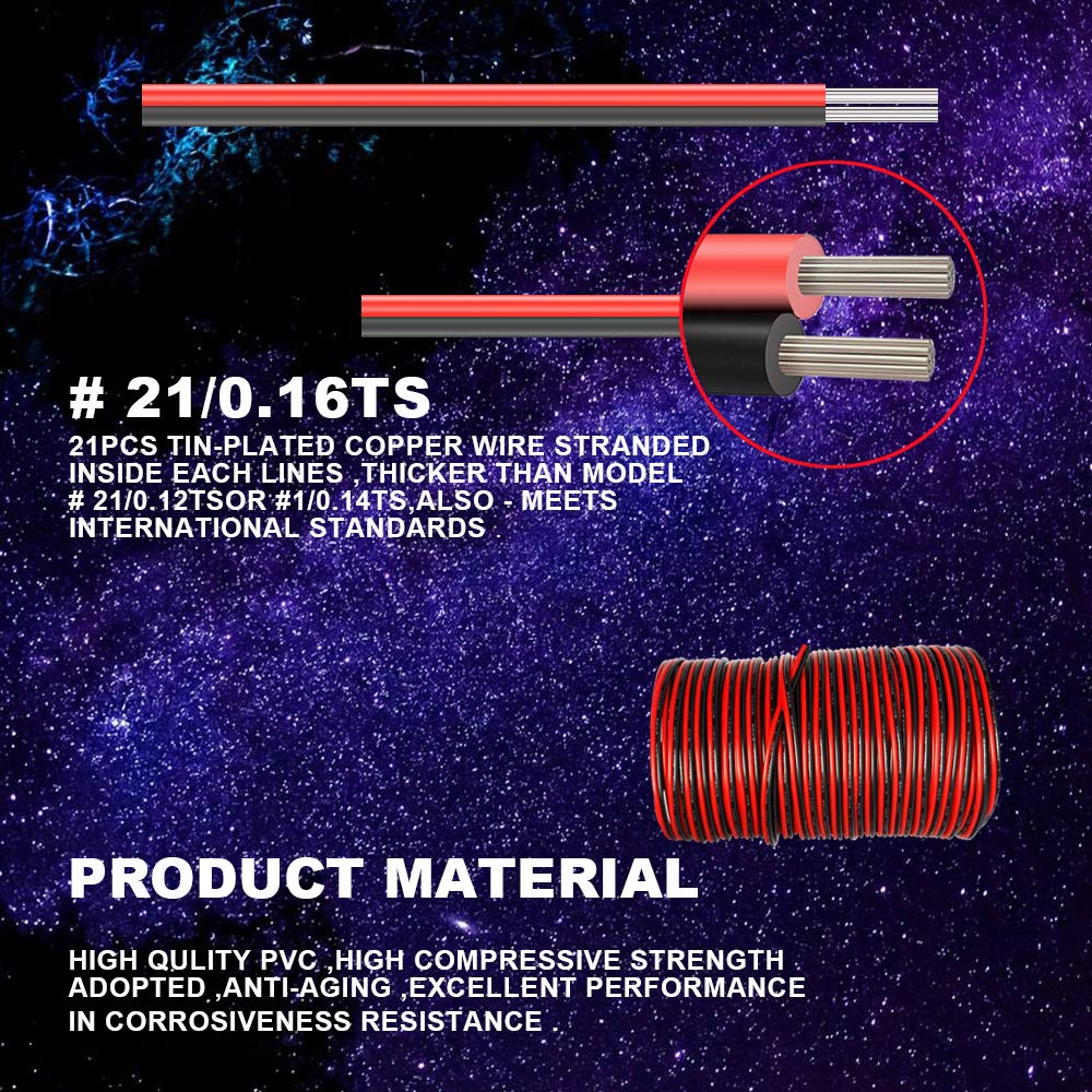 20 Gauge LED Wire, 66ft 20m Extension Cable 20AWG Wire Cord Stranded Tinned Copper for Led Strips Single Color 3528 5050 2835,12V LED Lights Lamp Bulb
