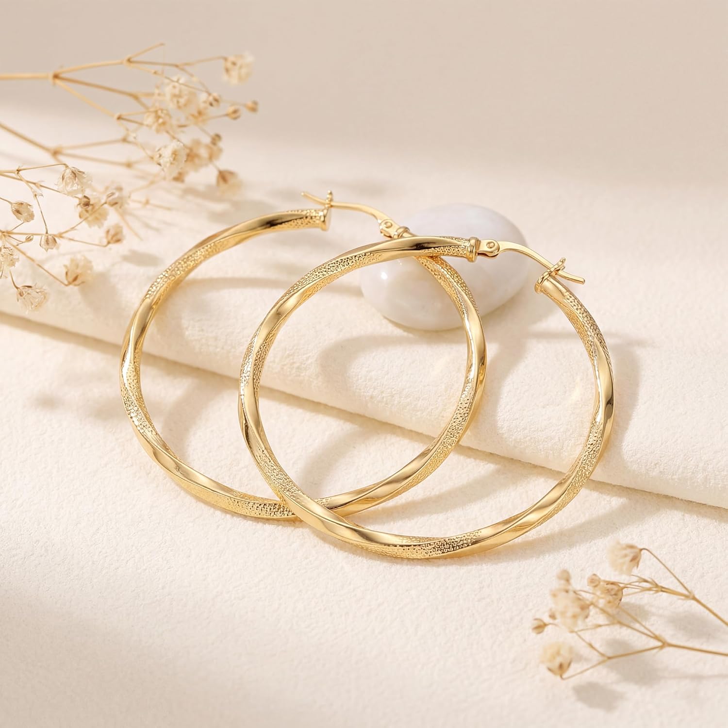 Gold Earrings for Women 14K Gold Hoop Earrings for Women Hoop Earring for Womens Hoops Delicate Dotted Texture Design Hoops Earring for Womens