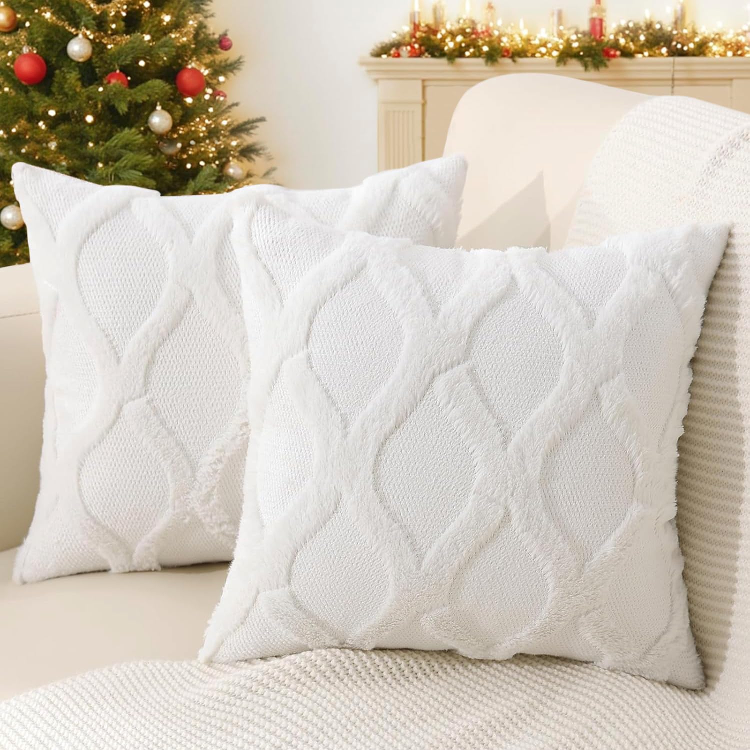 Set Of 2 Decorative Christmas Throw Pillow Covers - 18x18 Inch, Holiday Tree Abstract Art, Farmhouse Decor - View #10