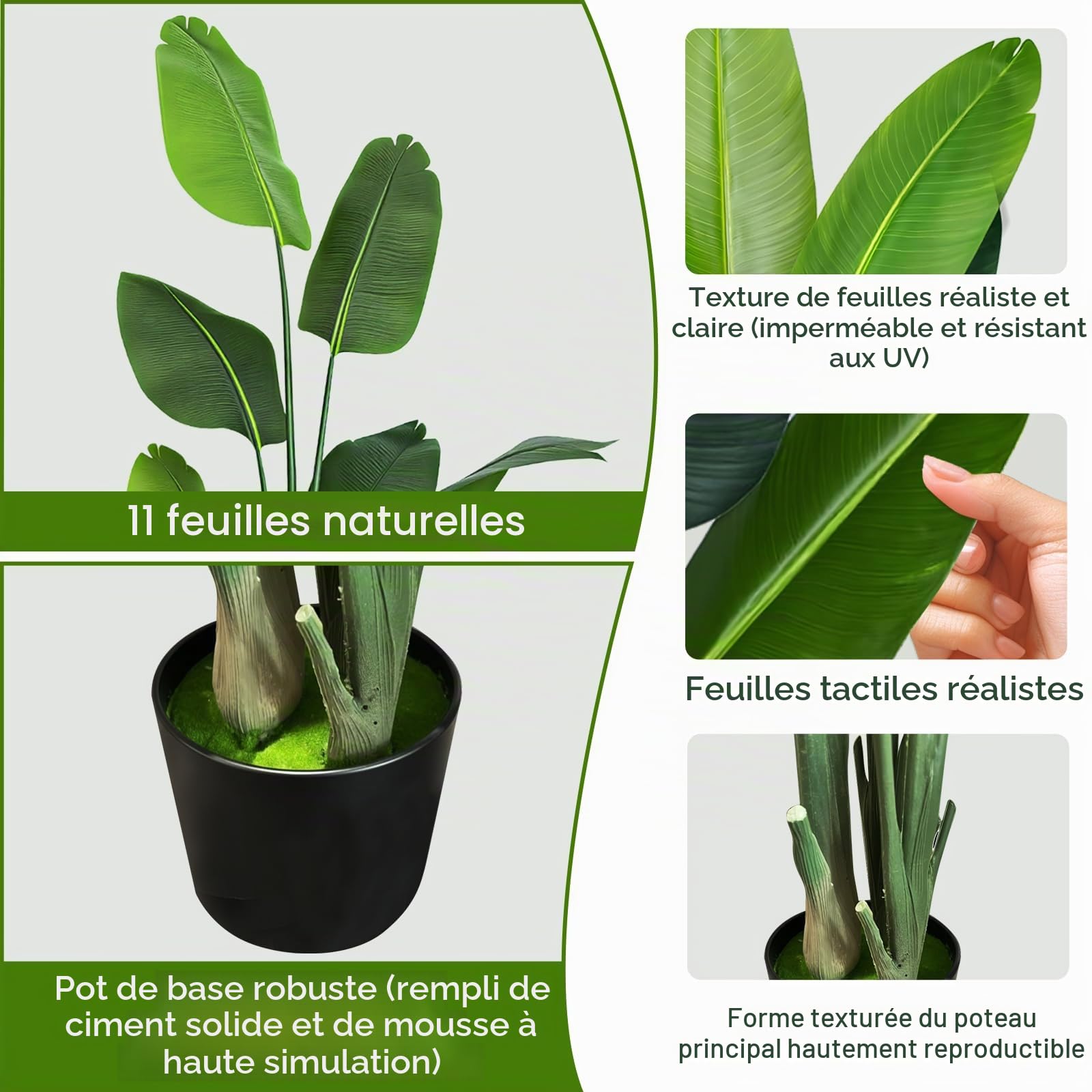 Plante Artificielle Oiseau de Paradis 170 cm, Palmier Tropical Artificiel avec 11 Feuilles, Plantes artificielles en Pot pour l'intérieur et l'extérieur, Maison, Salon, Bureau, Jardin