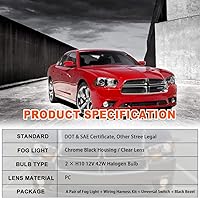 Vista 6 de Nixon Offroad Juego de luces antiniebla para Dodge Charger 2011-2014 con bombilla + cubierta de bisel negra + kit de arnés de cableado + interruptor