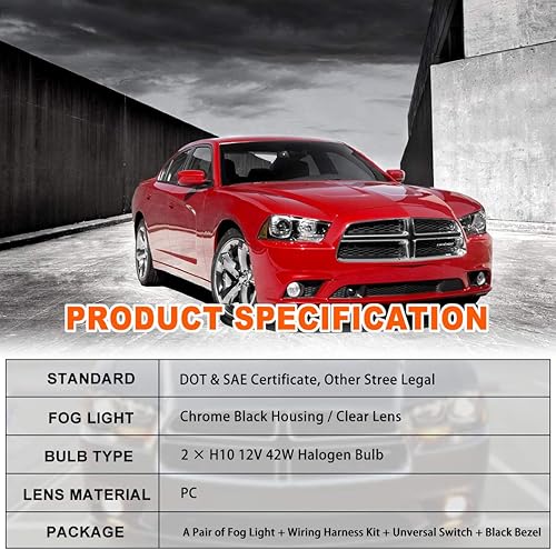 Miniatura 6 de Nixon Offroad Juego de luces antiniebla para Dodge Charger 2011-2014 con bombilla + cubierta de bisel negra + kit de arnés de cableado + interruptor