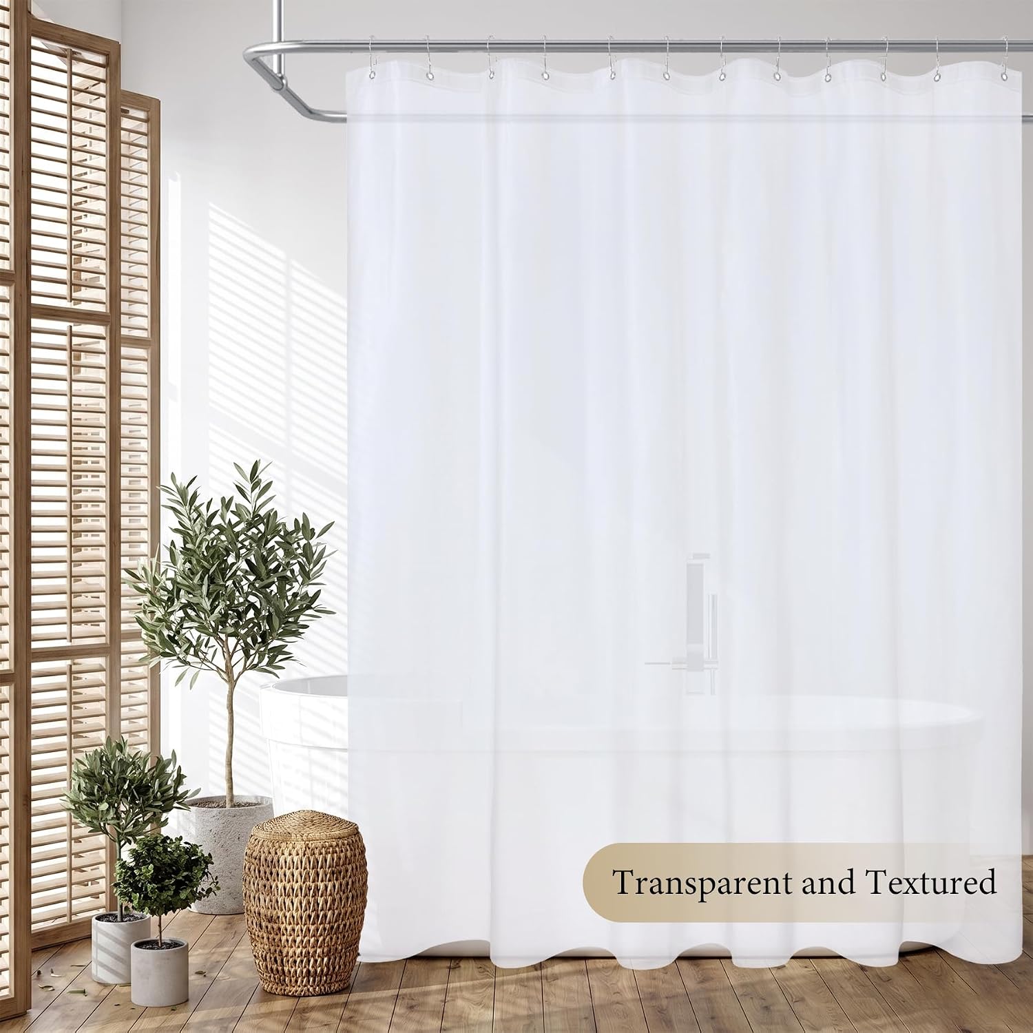 ORTIGIA Waterproof Shower Curtain Liner 72x72 inch Clear PEVA White Fabric Shower Curtain for Bathroom, Light-Weight & Machine Washable-Standard Size