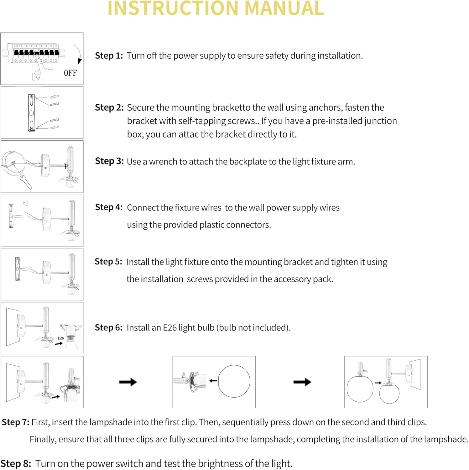Modern Wall Sconce Light - Dimmable Gold Sconce Wall Lighting with Milky White Globe Glass Shade 1-Light Bathroom Vanity Light Over Mirror for Bedroom Stairway Living Room, E26 Socket