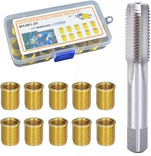 10 Piezas Herramienta de Reparación de Orificios Roscados de Bujías de Encendido M14 × 1.25 mm, con Macho, de Metal, para Motores de Gasolina, Generadores, Motores Diésel (Dorado)