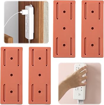 Power Strip Holder, 2025 New Self-Adhesive Desktop Socket Fixer, Adhesive Punch-Free Socket Holder, Cable Management Desktop Mobile Socket Fixer Stand 4 Pcs Orange