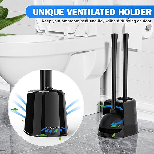 Miniatura 6 de Juego de émbolo y cepillo de inodoro con soporte, escobilla de inodoro y émbolo para desagüe de inodoro de 5.3 pulgadas, combo de limpieza de baño 2