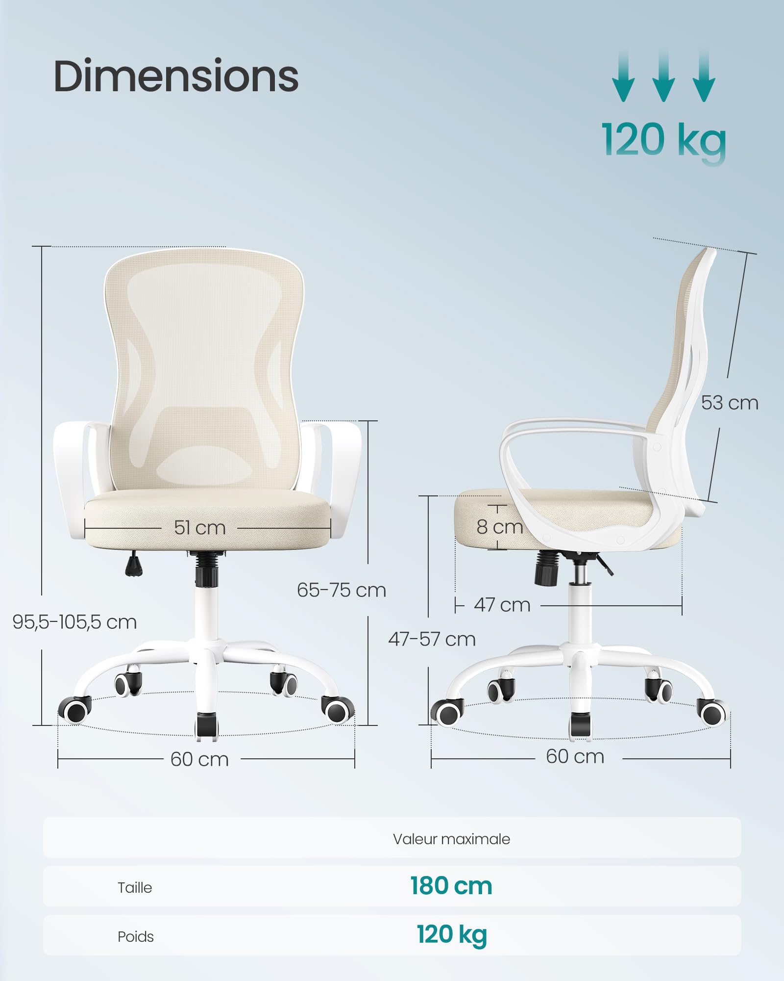 SONGMICS bureaustoel office chair met opklapbare armleuningen
