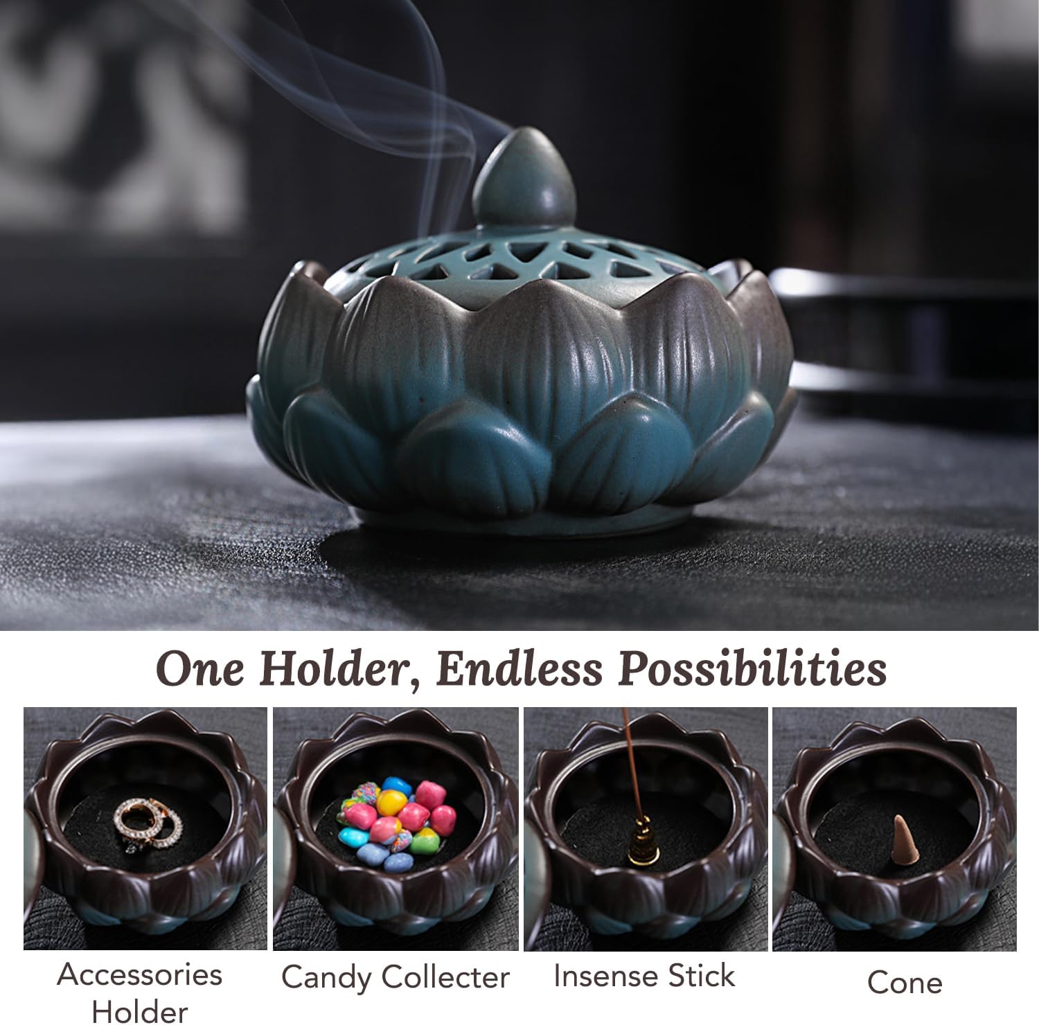 Ekhasa Ceramic Dhoop Dani Loban Burner Holder Stand for Home | Dhup Kapoor Dani for Puja | Sambrani Dhoop Holder | Dhuni Burner Samrani Dhoop Batti Stand for Pooja | Dhup Stand Incense Oud Burner