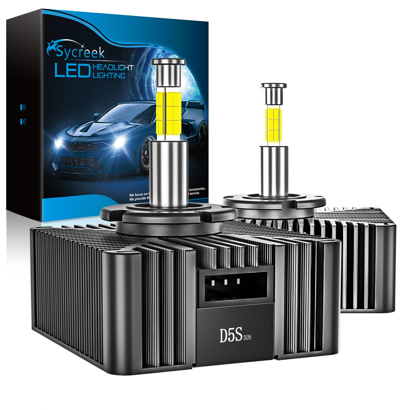 Sycreek 2026 Nueva Bombilla LED D5S 360° 180W 35000LM 6500K Luz de Cruce Alta Sustitución OEM Xenon Bombillas, Plug and Play