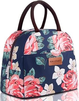 BALORAY Lunch Bag for Women Men Cute Reusable Insulated Lunch Box Large Capacity Lunch Tote Bag for Work, Picnic or TravelBlue With Big Flower