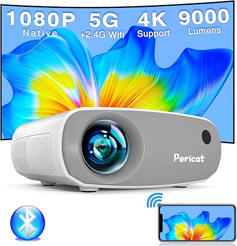 Projector with WiFi and Bluetooth, 5G WiFi Mini Projector, Native1080P Portable Outdoor Projector with Remote Control, 9000Lux Movie Projector Compatible with Smartphone/TV Stick/PS4/Laptop/Switch