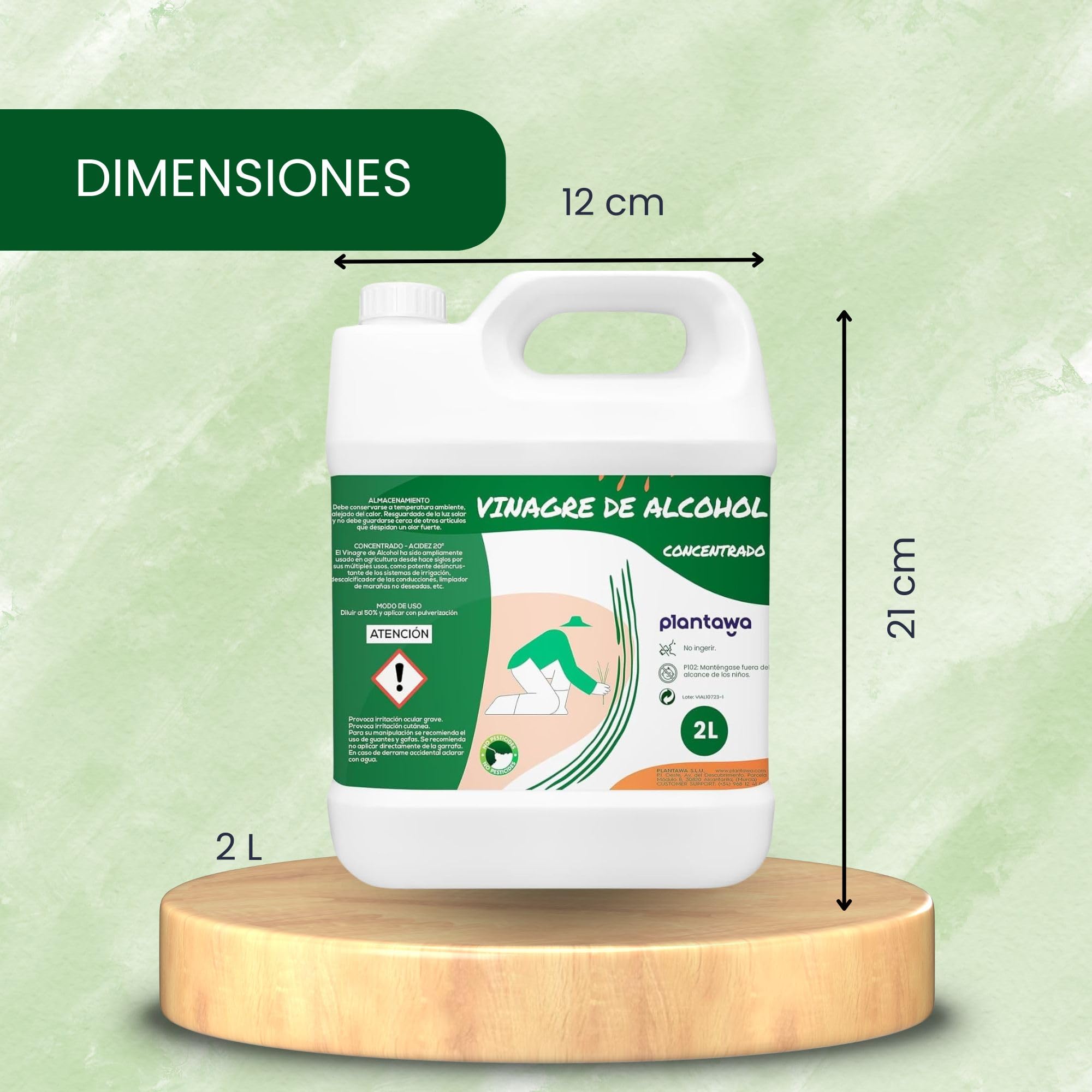 Plantawa Vinagre de Alcohol Concentrado 2 litros | Solución Natural para el Cuidado de Superficies | Acción Eficaz y Seguro | Desincrustante Calcáreo, Sin Residuo.