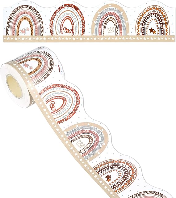 SAVITA Bohemian Bulletin Board Borders Border Trim Paper Roll Scalloped Design for Bulletin Board Posters Blackboard Party Homeschool Classroom Back-to-School Decorations (66 ft x 3in)