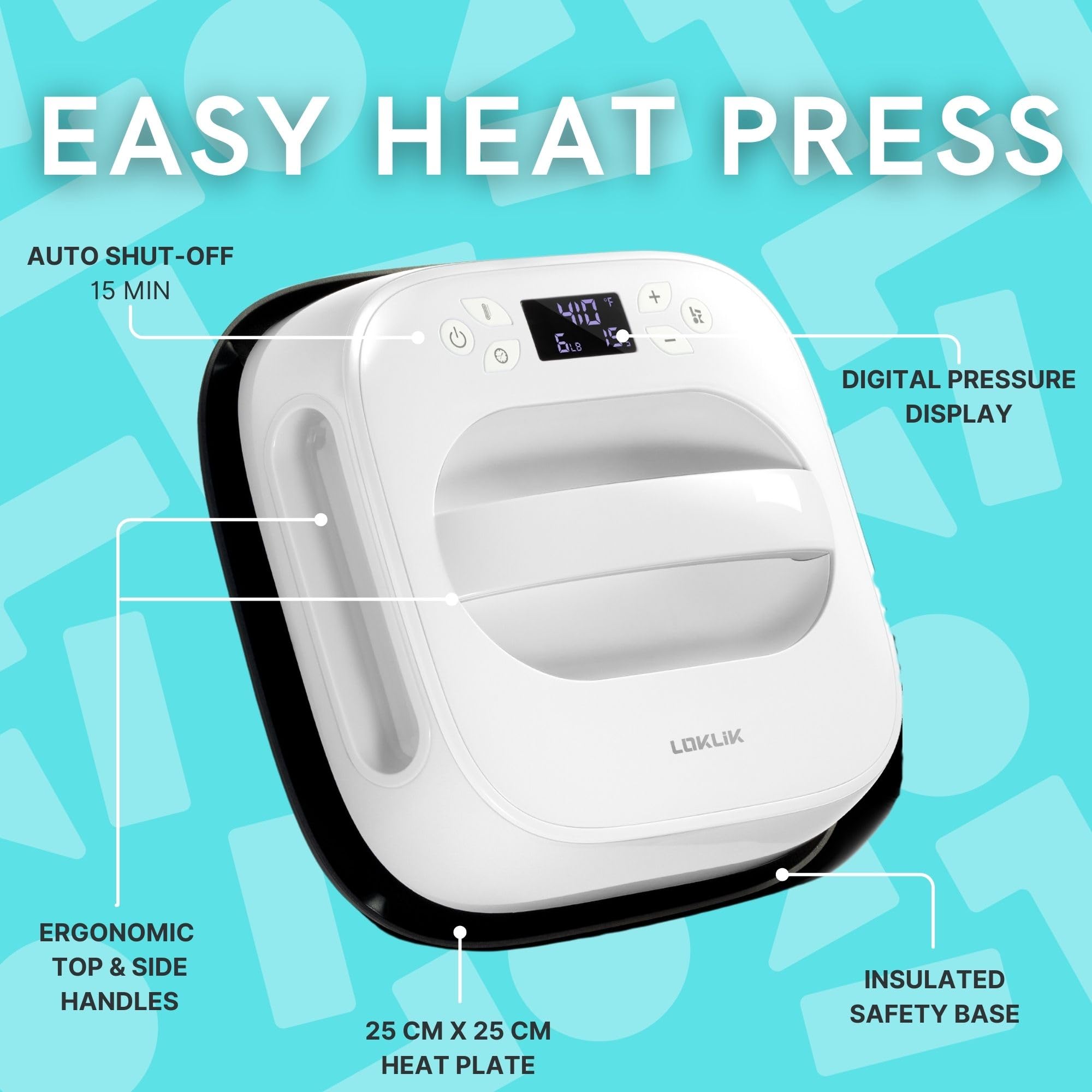 LOKLIK Impress Easy - Máquina de impresión de camisetas para impresión por sublimación con placa grande de 25 cm, máquina de prensa de calor de vinilo de transferencia de calor, perfecta para