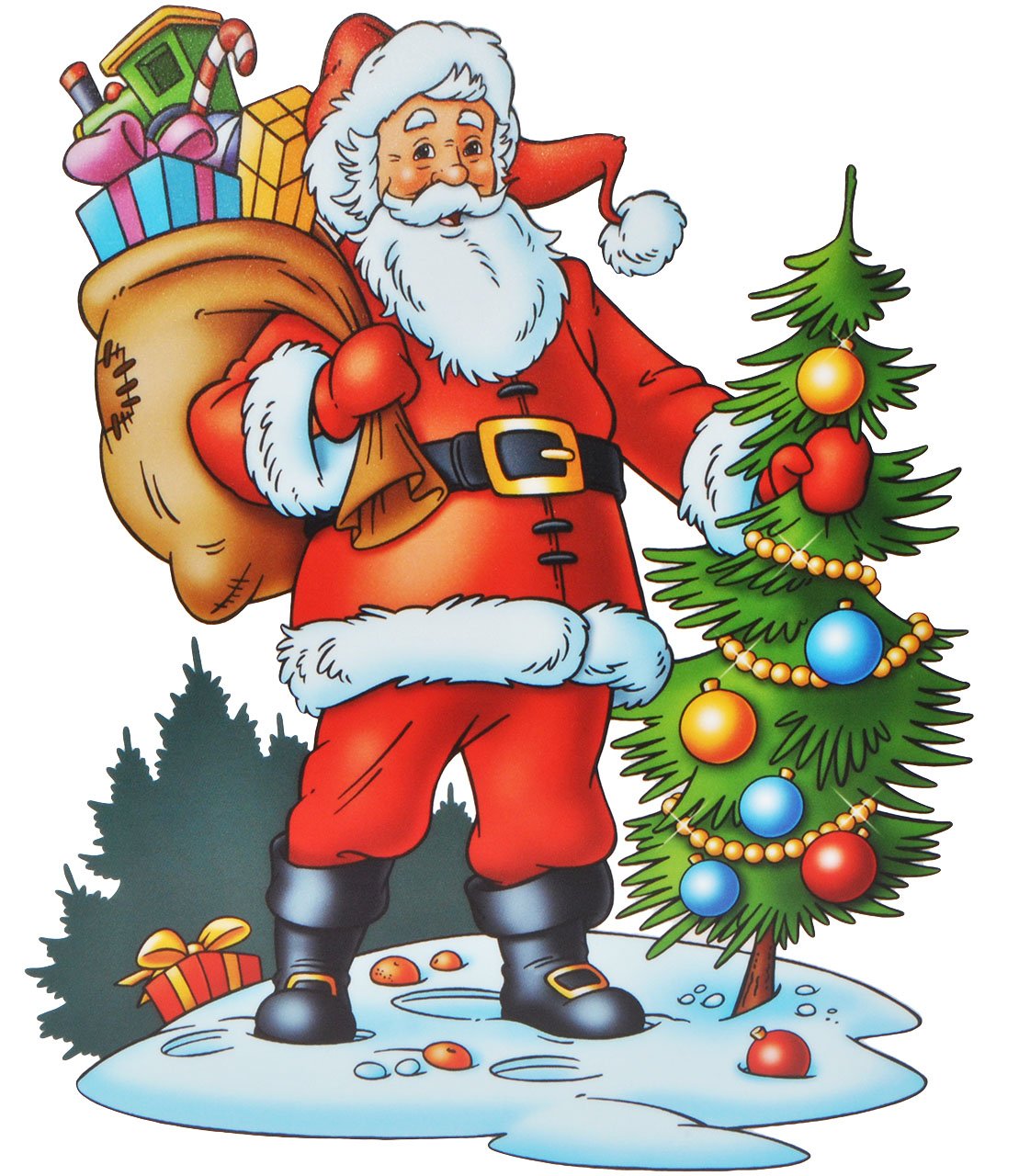 XL Fensterbild Weihnachten – Wiederverwendbare Statische Aufkleber (ca. 20,5x27 Cm) Mit Rentier, Weihnachtsmann & Geschenken