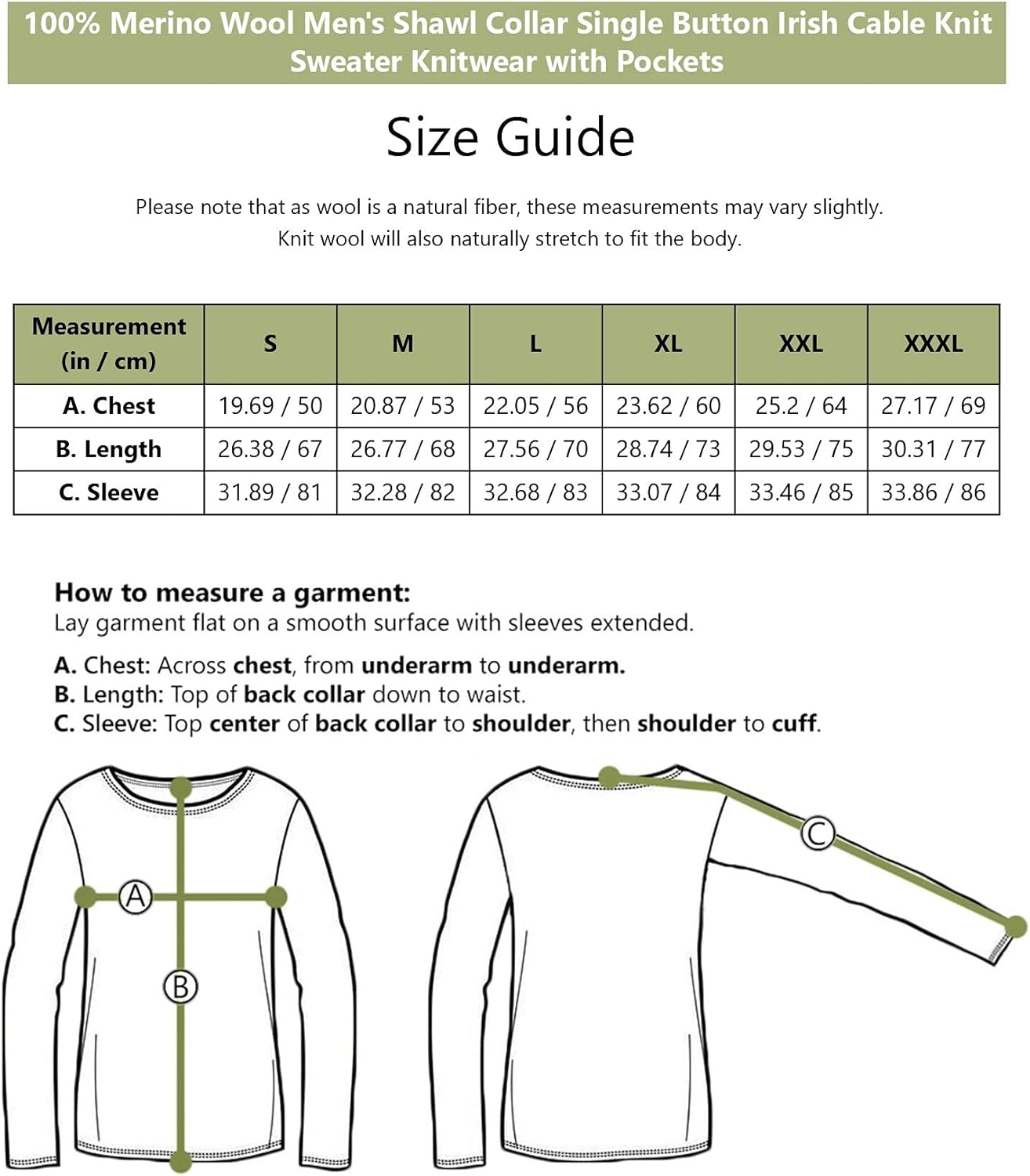 100% Merino Wool Men's Shawl Collar Single Button Irish Cable Knit Sweater Knitwear with Pockets