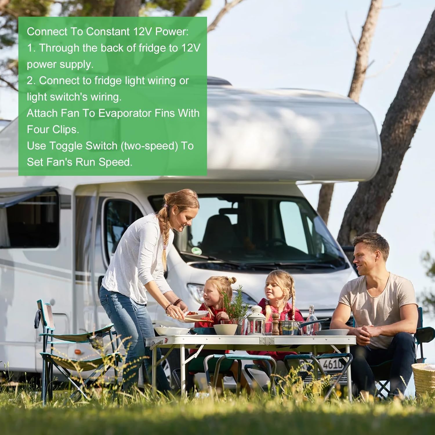 12V RV Refrigerator Cooling Fan RV Fridge Evaporator Fin Fan with Three 2.5" Powered Fans, Adjustable Speed, Prevents Ice, Optional Remote Control, High Airflow, Quiet Operation