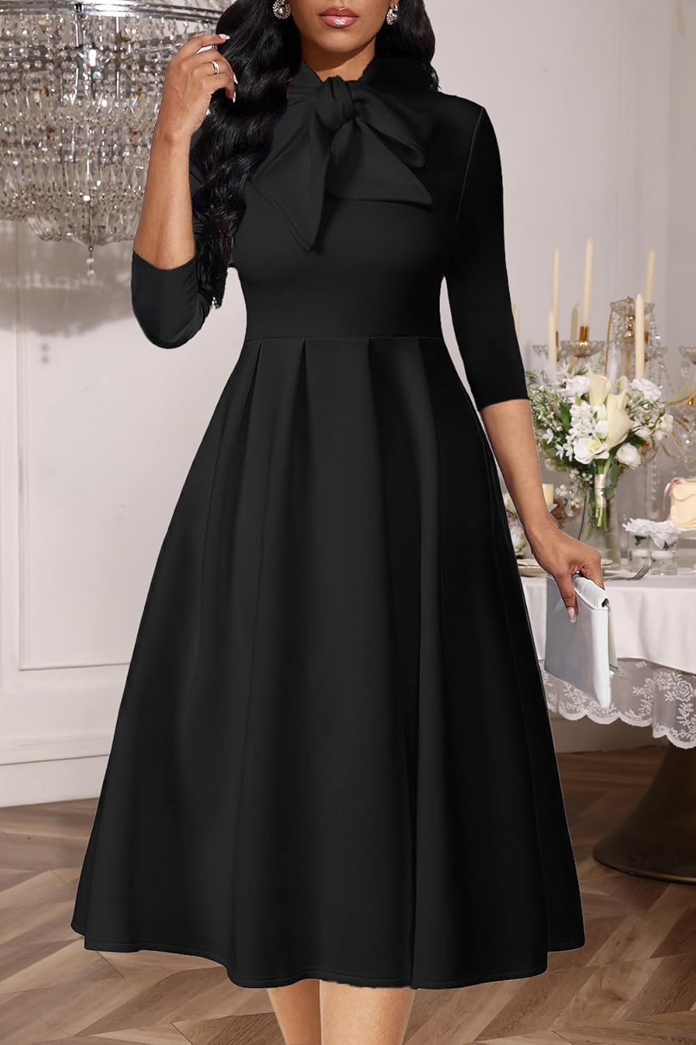 Church Dresses for Women Midi A-Line Fit and Flare Dress 3/4 Sleeve Elegant Party Dress - Image 4