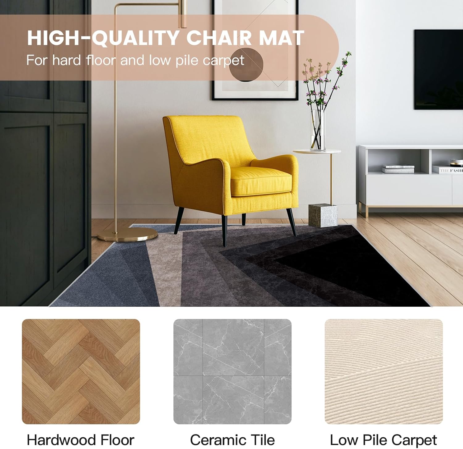 Office Chair Mat for Hardwood Floor, Anti Slip Hi-Q Desk Chair Mat for Hardwood & Low-Carpeted Floors, Easy to Clean Computer Floor Mat Protector Rug for Gaming Rolling Chair on Hard Wood Floors