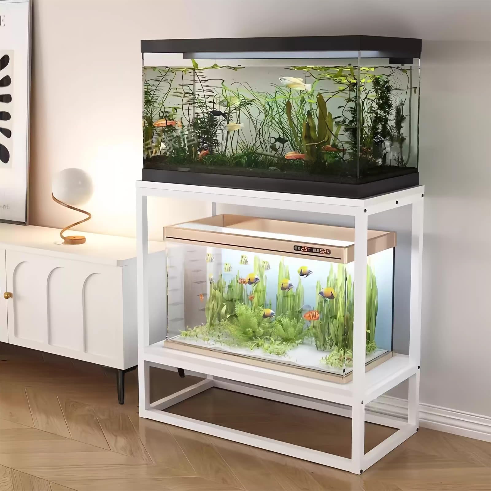 Carbon Steel Double-Tier Fish Tank Stand,Storage Fish Tank Cabinet,Minimalist Style,Suitable For Home Living Rooms And Offices(White,23.6x19.7x31.5in)