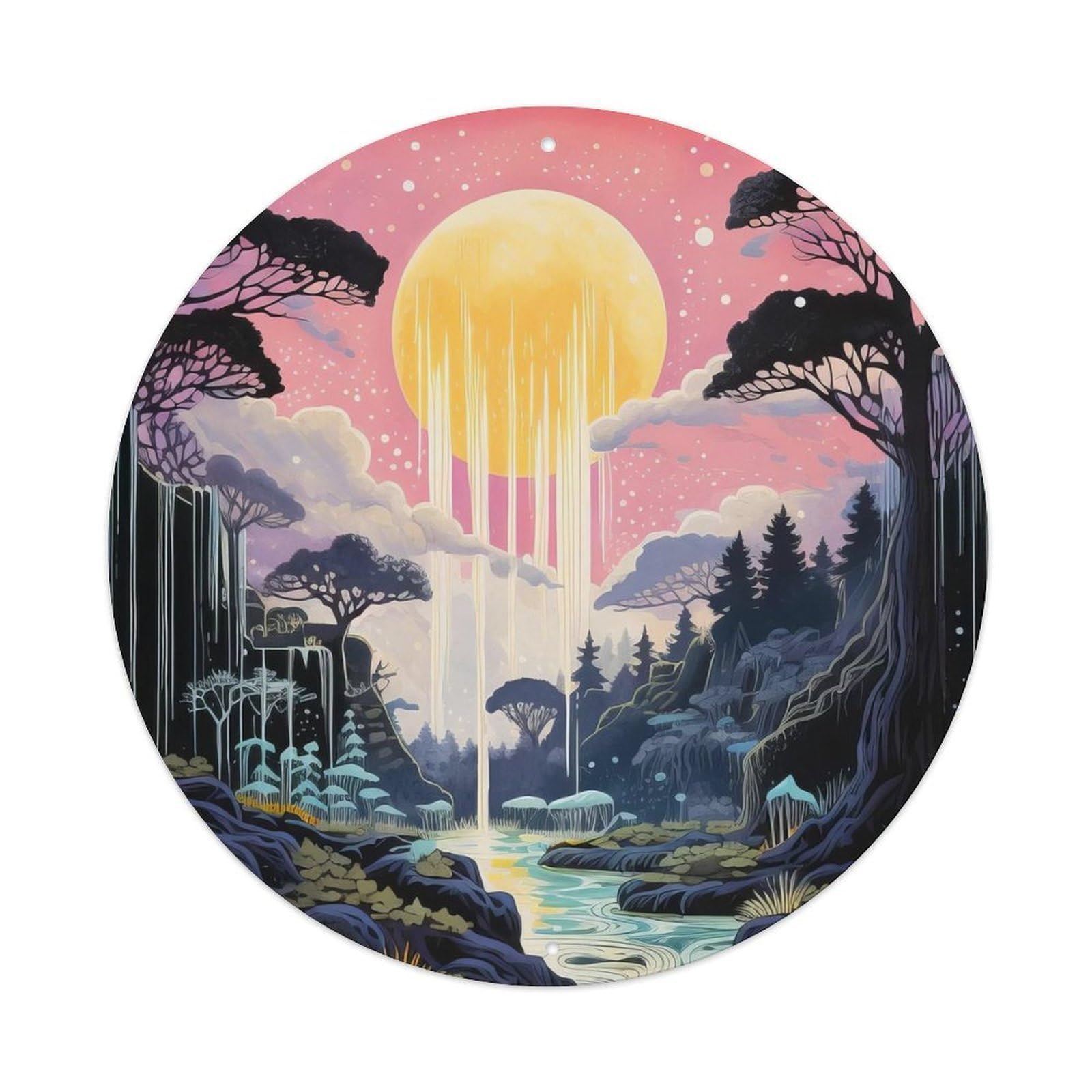 Waterfall Moonlit Jungle Falls Dream Metal Tin Sign